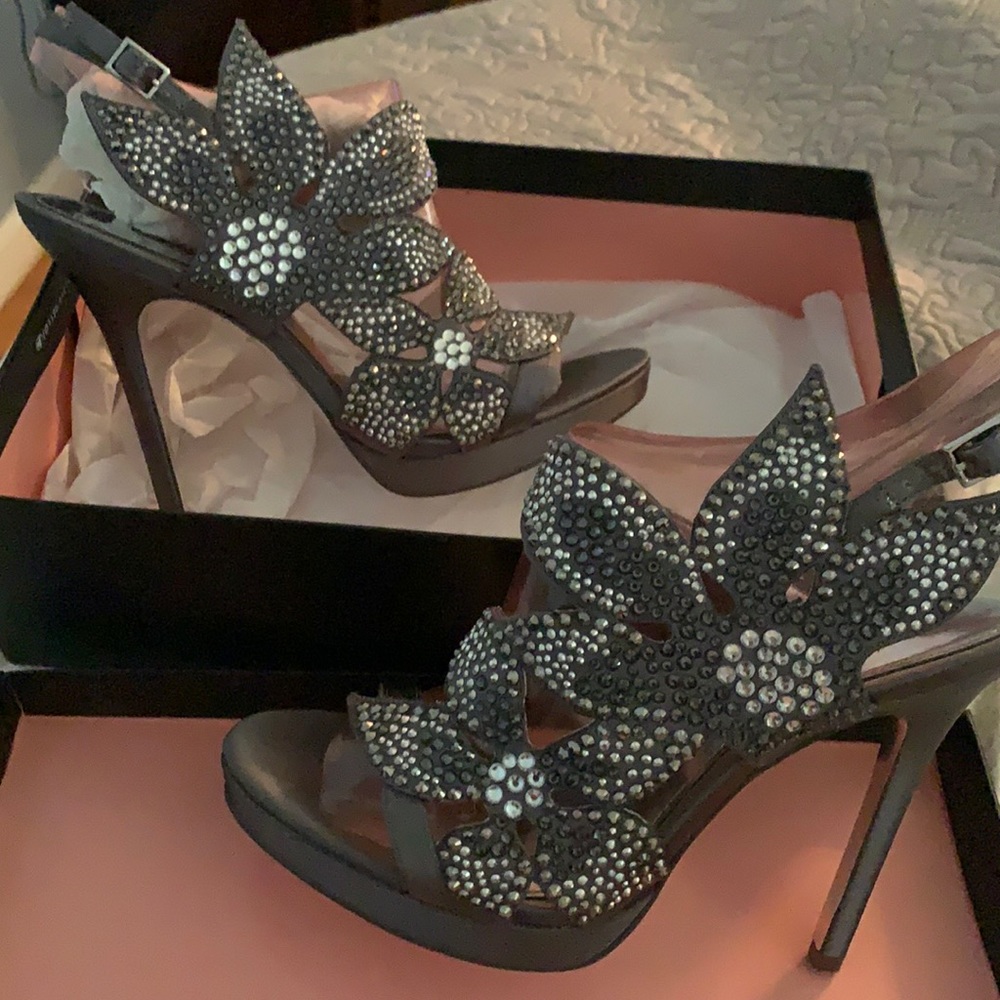 Nina grey gunmetal crystal evening shoes